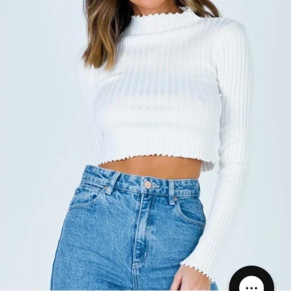 (S/M) Princess Polly Grand Gestures Ribbed Top White Small Medium Mockneck - Picture 3 of 8